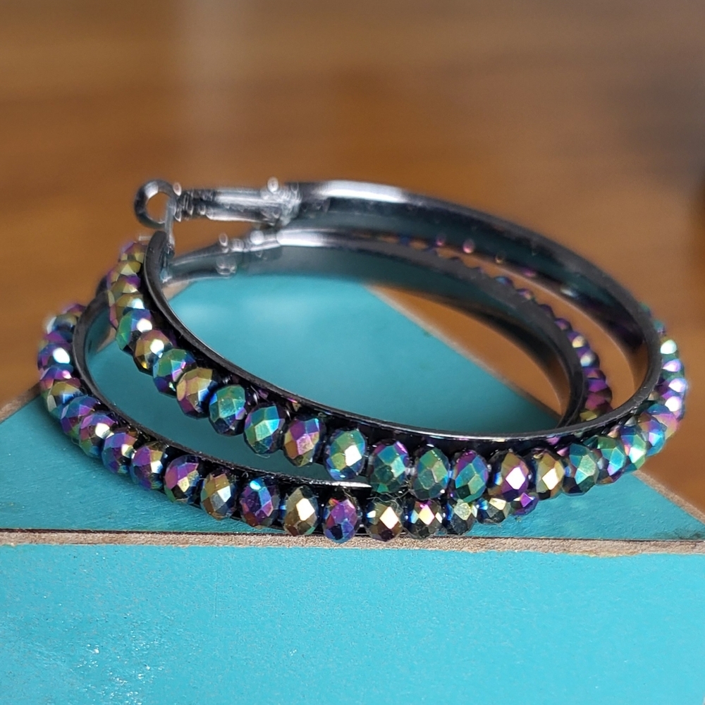 Titanium Coated Crystal Hoop Earrings